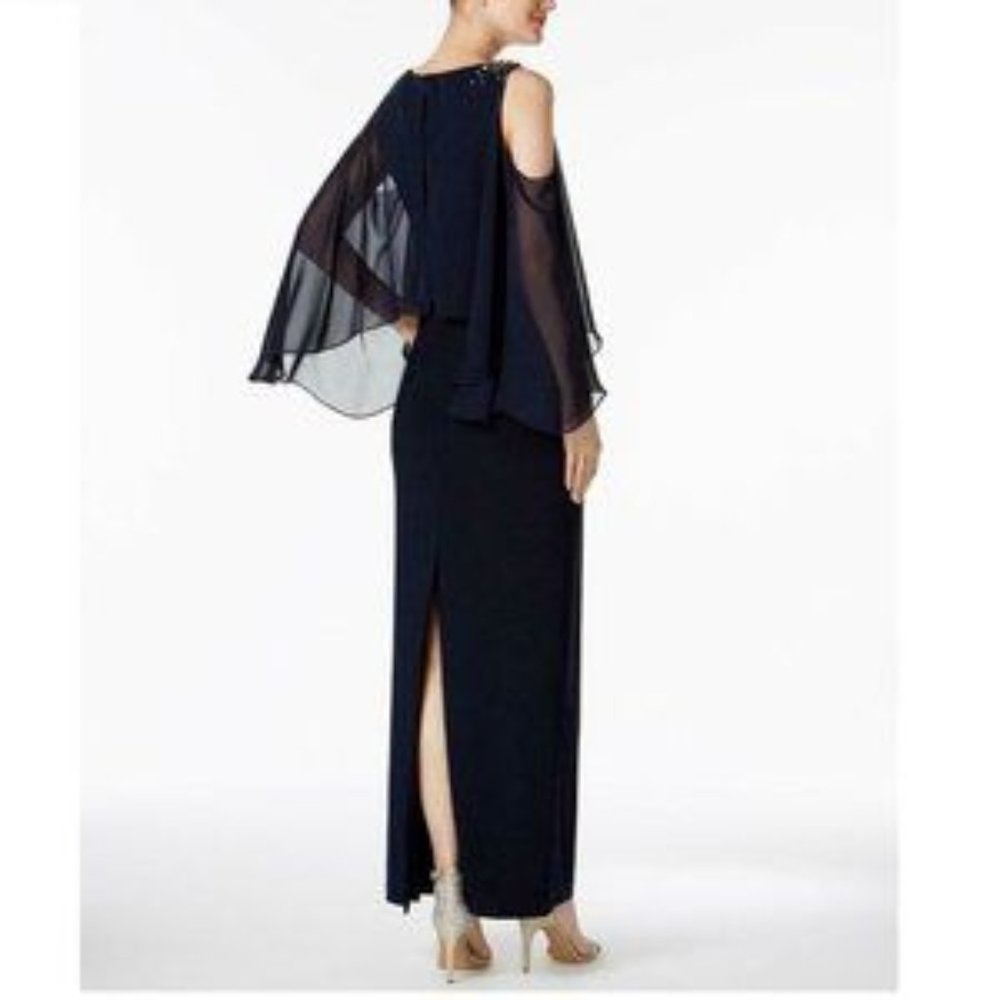 Vince Camuto 10 Navy Bejeweled Cape Gown NWT BU72 - Picture 2 of 3